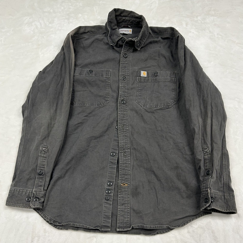 Carhartt Button Down Shirt Mens M Black Faded Canvas Long Sleeve Workwear